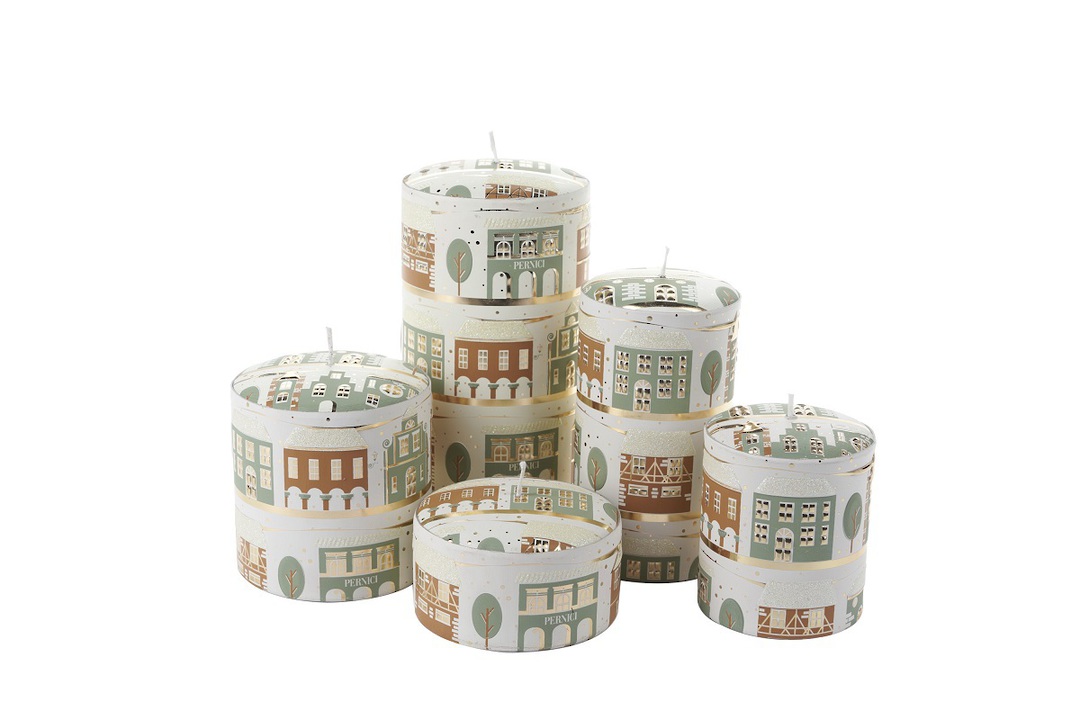 Winter Village Candle Toffee/MossGreen with Glitter image 0